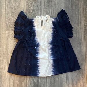 Sea New York - 100% Cotton Navy & White Blouse - Size XS